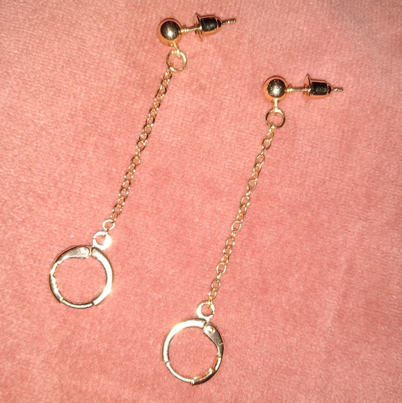 Gold Double Pierced Ears Connected Earrings Chain Hoops Piercing Hoop Studs - Picture 11 of 11